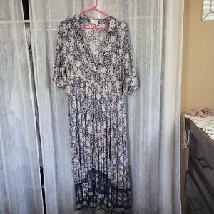 NATURAL LIFE Blue and White V-Neck Maxi Sundress